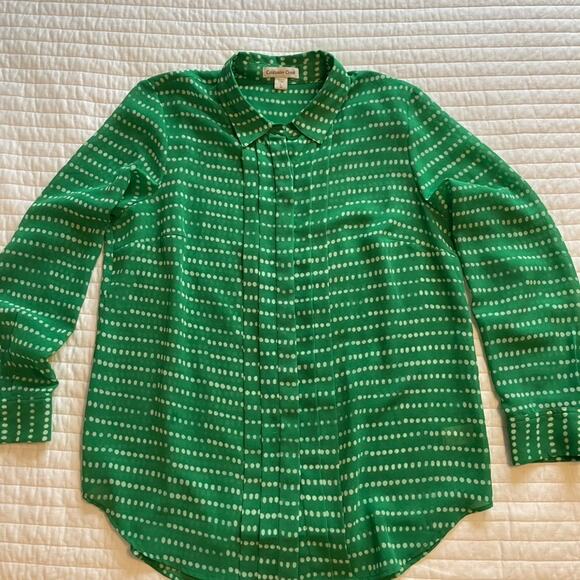 Coldwater Creek Women's Semi-Sheer Green Polka Dot Blouse, size Large - Picture 1 of 9